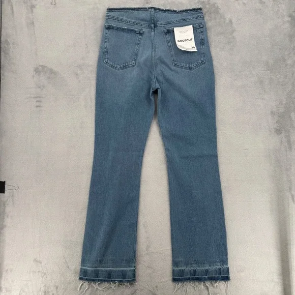 Rag Bone Peyton Mid Rise Bootcut Jeans Misty Wash‎ Distressed Raw Hem Size 30